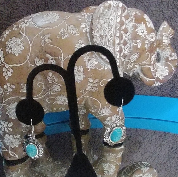 Jewelry - Natural Turquoise Stone Fish Hook Earrings D8